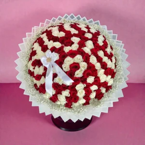 Ramo de 200 rosas blancas y rojas en Guadalajara con diseño premium