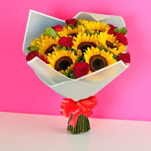 Ramo de 12 Rosas y 10 Girasoles