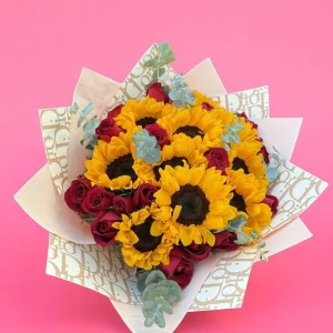 Ramo de 24 Rosas y 10 Girasoles
